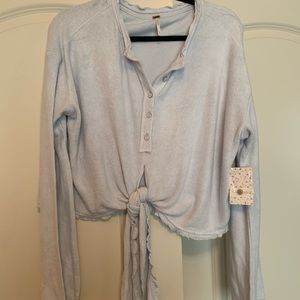 FP light blue-grey cropped tie front kimono